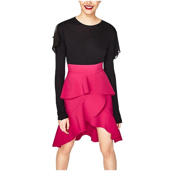 Zara Skirts 2 For 5 Hot Pink Zara Layered Ruffled Skirt Poshmark